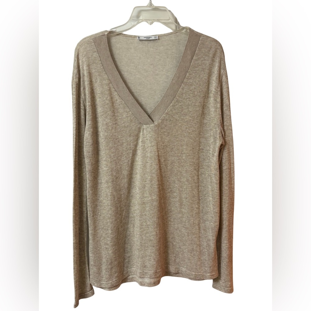 Mango Basics Beige V-Neck Sweater